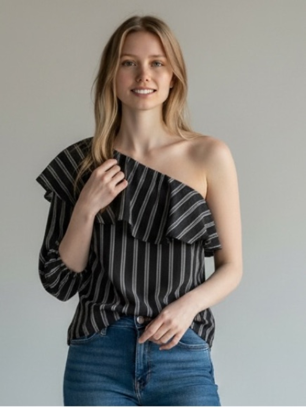 Halogen One-Shoulder Ruffle Blouse Shirt Top PS